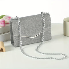 Glitter Square Chain Evening Bag For Party Flap Banquet Bag