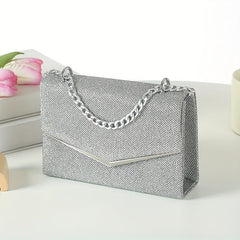 Glitter Square Chain Evening Bag For Party Flap Banquet Bag