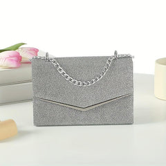 Glitter Square Chain Evening Bag For Party Flap Banquet Bag