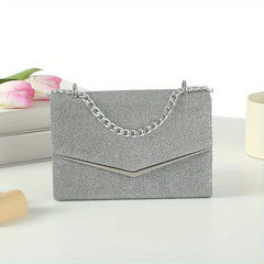 Glitter Square Chain Evening Bag For Party Flap Banquet Bag