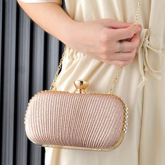 Pleat Solid Clutch Bag Rhinestone Decor Buckle Mini Wedding Prom Handbag