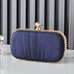 Pleat Solid Clutch Bag Rhinestone Decor Buckle Mini Wedding Prom Handbag