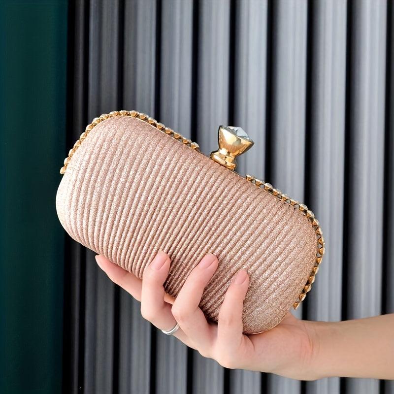 Pleat Solid Clutch Bag Rhinestone Decor Buckle Mini Wedding Prom Handbag