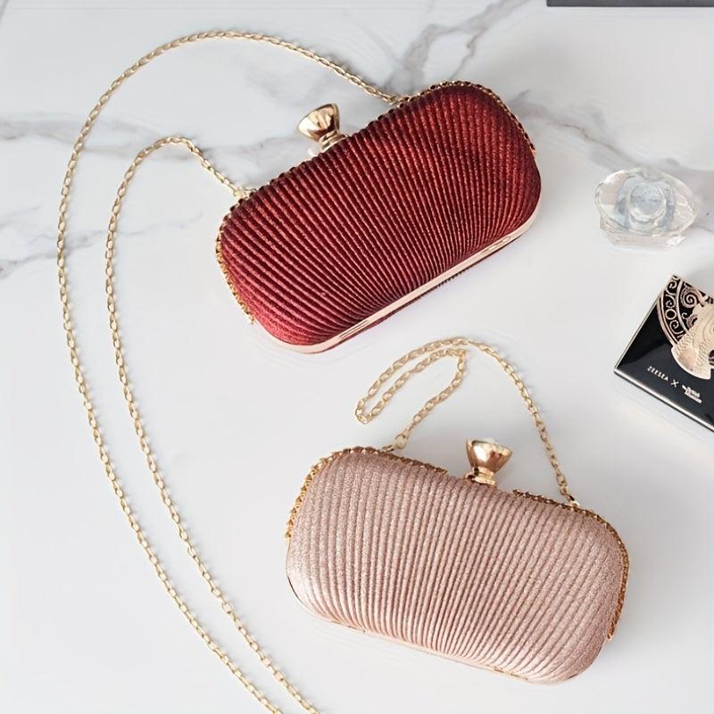 Pleat Solid Clutch Bag Rhinestone Decor Buckle Mini Wedding Prom Handbag