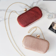 Pleat Solid Clutch Bag Rhinestone Decor Buckle Mini Wedding Prom Handbag