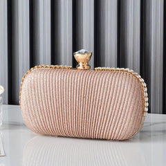 Pleat Solid Clutch Bag Rhinestone Decor Buckle Mini Wedding Prom Handbag