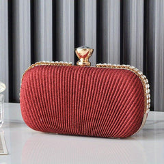Pleat Solid Clutch Bag Rhinestone Decor Buckle Mini Wedding Prom Handbag