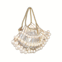 Faux Pearl Beaded Satchel Bag Vintage Evening Clutch Purse
