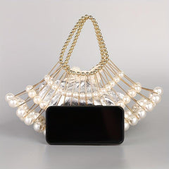 Faux Pearl Beaded Satchel Bag Vintage Evening Clutch Purse