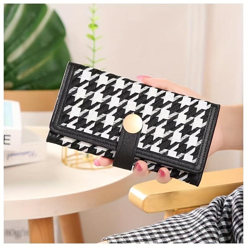 Houndstooth Pattern Long Wallet with Coin Purse