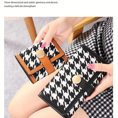 Houndstooth Pattern Long Wallet with Coin Purse