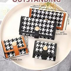Houndstooth Pattern Long Wallet with Coin Purse