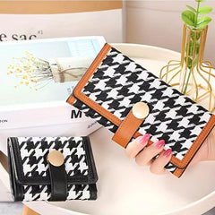 Houndstooth Pattern Long Wallet with Coin Purse