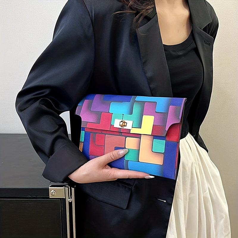 Rainbow Colorblock Clutch Bag Geometric Pattern Flap Purse