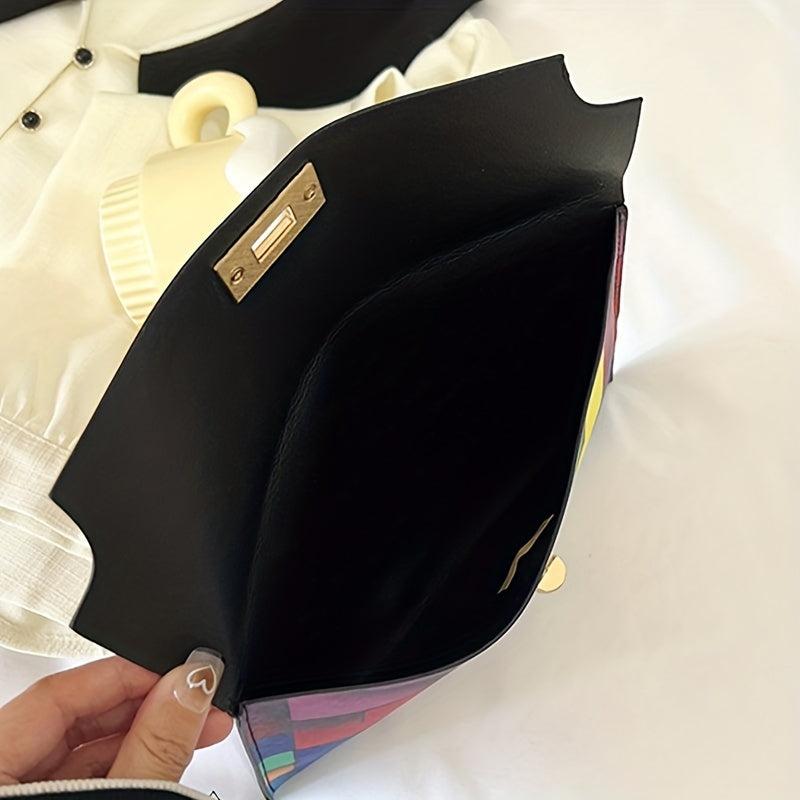 Rainbow Colorblock Clutch Bag Geometric Pattern Flap Purse