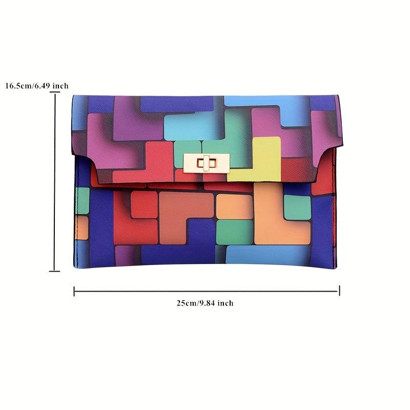 Rainbow Colorblock Clutch Bag Geometric Pattern Flap Purse