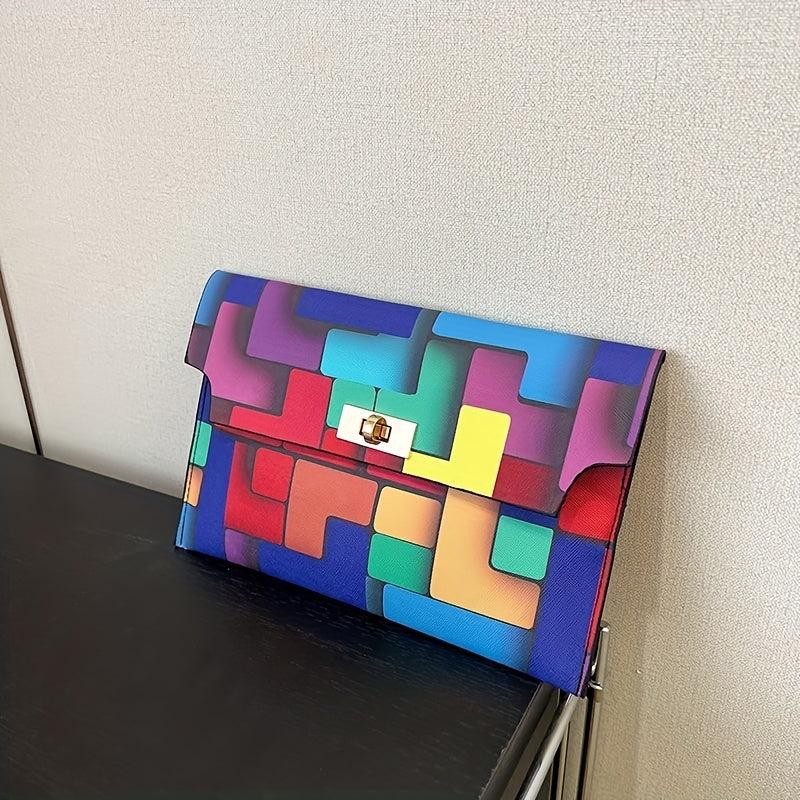 Rainbow Colorblock Clutch Bag Geometric Pattern Flap Purse