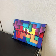 Rainbow Colorblock Clutch Bag Geometric Pattern Flap Purse