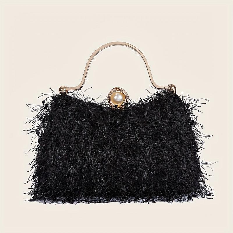Vintage Plush Evening Clutch Purse Top Ring Wedding Handbag