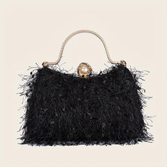 Vintage Plush Evening Clutch Purse Top Ring Wedding Handbag