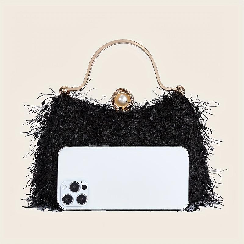 Vintage Plush Evening Clutch Purse Top Ring Wedding Handbag