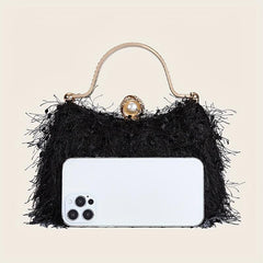 Vintage Plush Evening Clutch Purse Top Ring Wedding Handbag