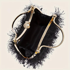 Vintage Plush Evening Clutch Purse Top Ring Wedding Handbag