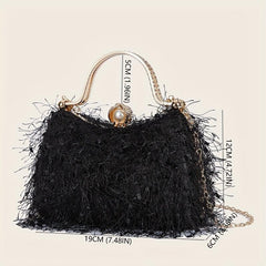 Vintage Plush Evening Clutch Purse Top Ring Wedding Handbag