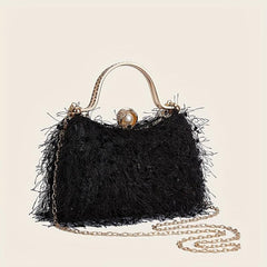 Vintage Plush Evening Clutch Purse Top Ring Wedding Handbag