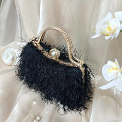 Vintage Plush Evening Clutch Purse Top Ring Wedding Handbag