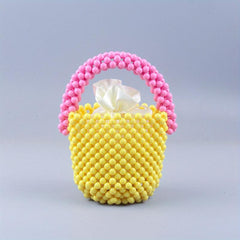 Colorblock Bead Straw Satchel Bag Women's Handbag For Shopping