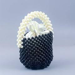 Colorblock Bead Straw Satchel Bag Women's Handbag For Shopping