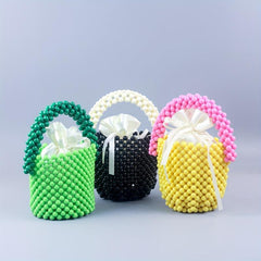 Colorblock Bead Straw Satchel Bag Women's Handbag For Shopping
