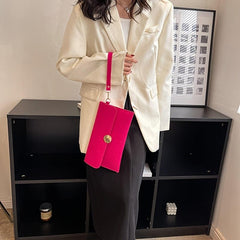 Neon Felt Clutch Bag Women's Buckle Decor Flap Purse Wrist Bag