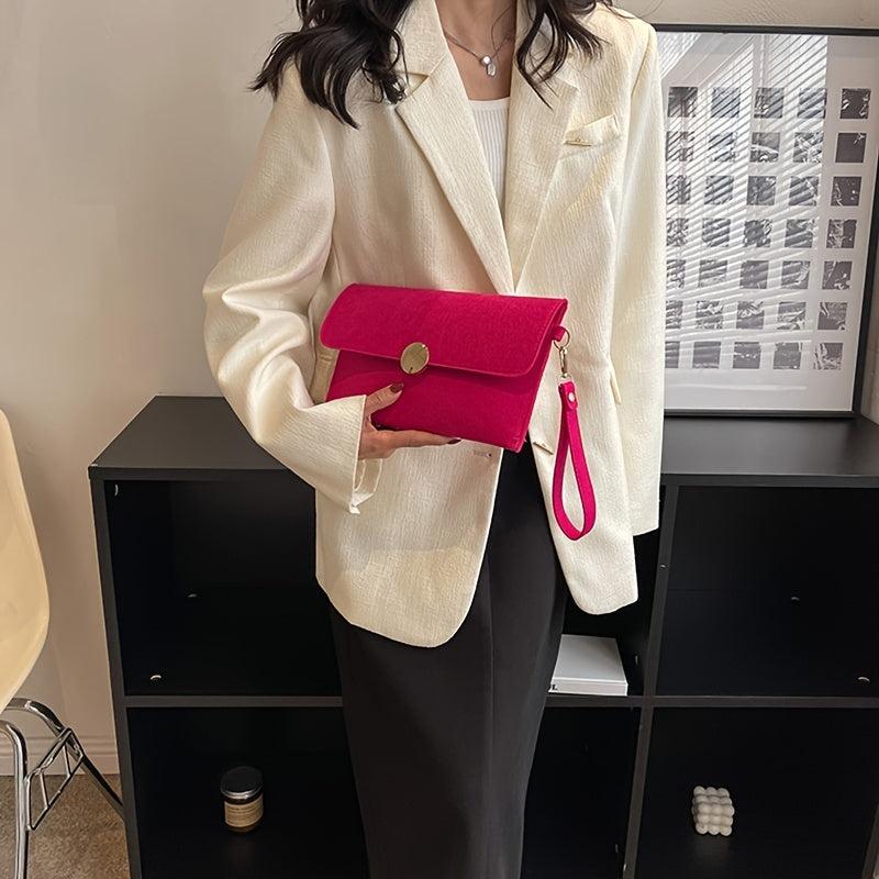 Neon Felt Clutch Bag Women's Buckle Decor Flap Purse Wrist Bag