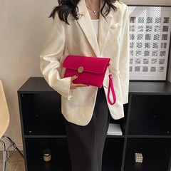 Neon Felt Clutch Bag Women's Buckle Decor Flap Purse Wrist Bag