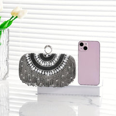 Rhinestone Glitter Tassel Kiss Lock Clutch Evening Bag