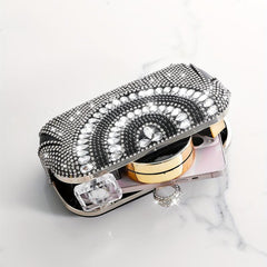 Rhinestone Glitter Tassel Kiss Lock Clutch Evening Bag