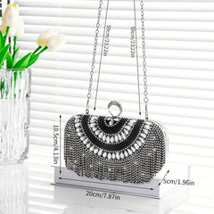 Rhinestone Glitter Tassel Kiss Lock Clutch Evening Bag