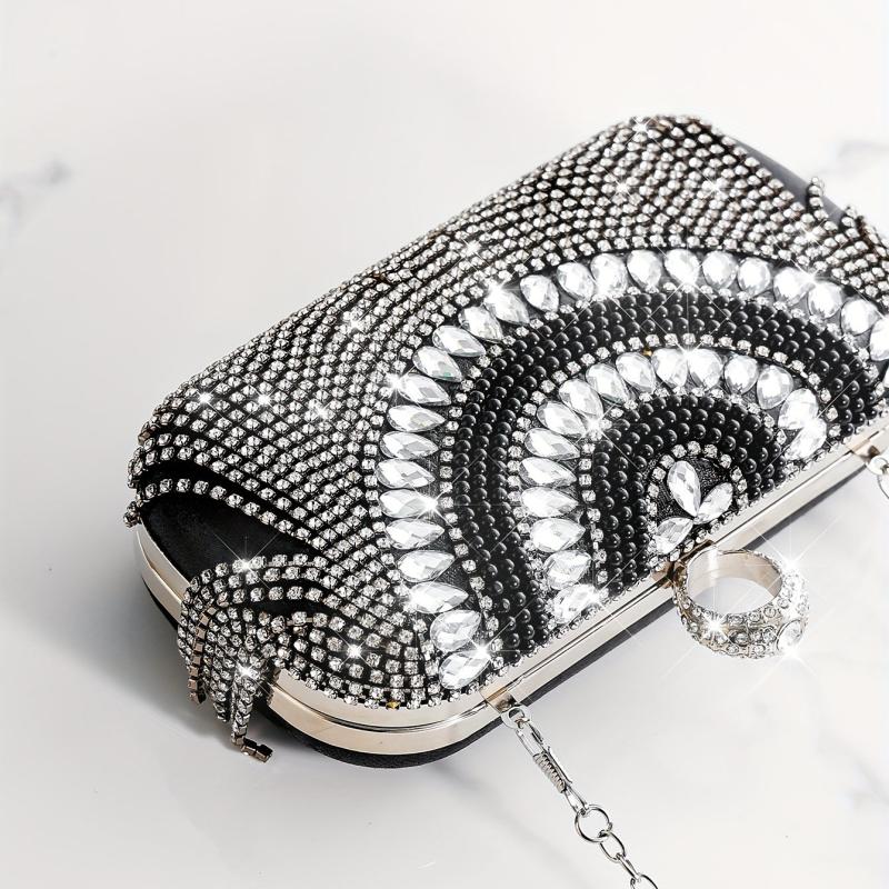 Rhinestone Glitter Tassel Kiss Lock Clutch Evening Bag