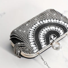 Rhinestone Glitter Tassel Kiss Lock Clutch Evening Bag
