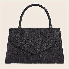 Floral Jacquard Handle Bag Evening Party Bag Metal Chain Shoulder Bag