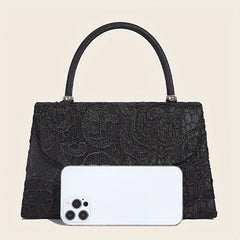 Floral Jacquard Handle Bag Evening Party Bag Metal Chain Shoulder Bag