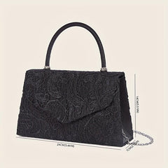 Floral Jacquard Handle Bag Evening Party Bag Metal Chain Shoulder Bag