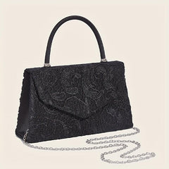Floral Jacquard Handle Bag Evening Party Bag Metal Chain Shoulder Bag