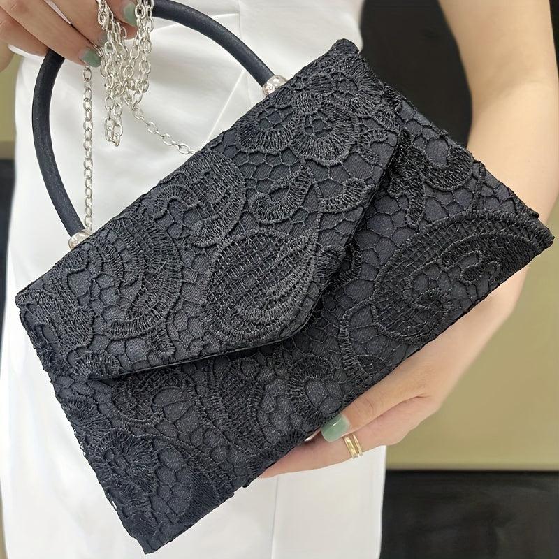 Floral Jacquard Handle Bag Evening Party Bag Metal Chain Shoulder Bag