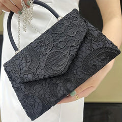 Floral Jacquard Handle Bag Evening Party Bag Metal Chain Shoulder Bag