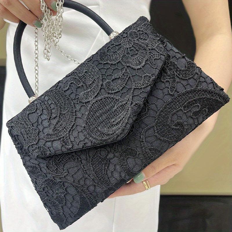 Floral Jacquard Handle Bag Evening Party Bag Metal Chain Shoulder Bag