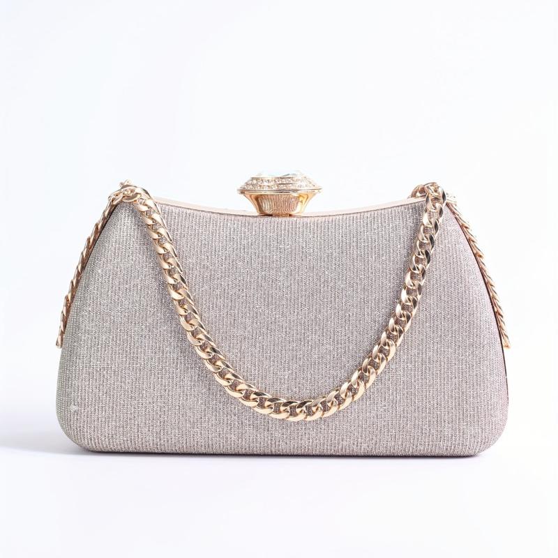 Glitter Ruched Wedding Evening Bag Flower Decor Handbag For Women
