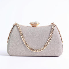 Glitter Ruched Wedding Evening Bag Flower Decor Handbag For Women